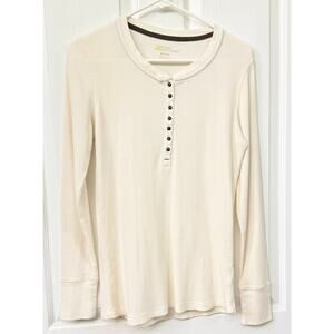 Natural Reflections waffle knit henley long sleeve ivory cream small cotton